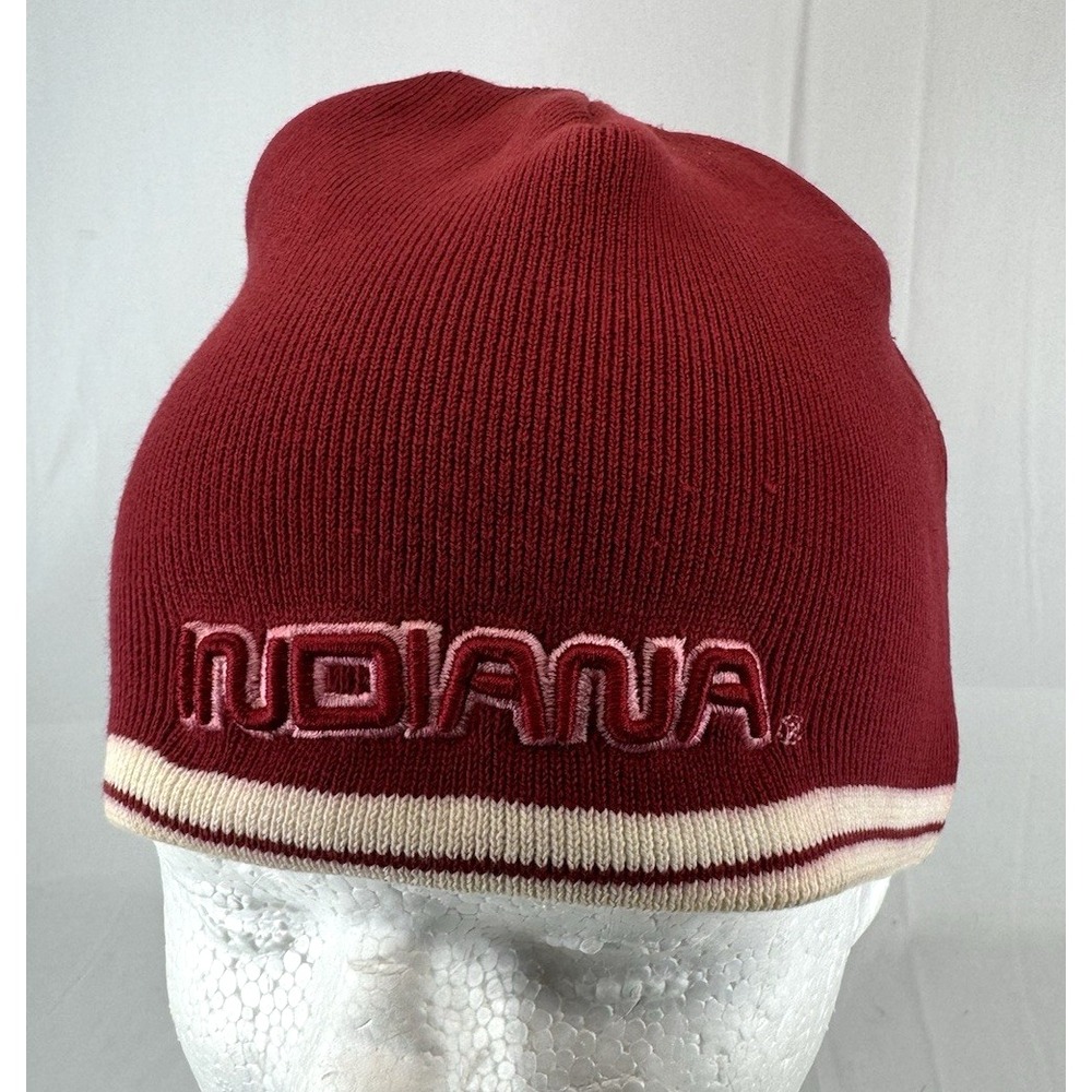 Y2K Indiana University Hoosiers IU Adult Beanie The Game Red White Striped OSFM